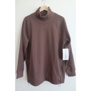 Athleta Cozy Karma Side Zip Funnel Neck Sweatshirt Brown Size Large NWT